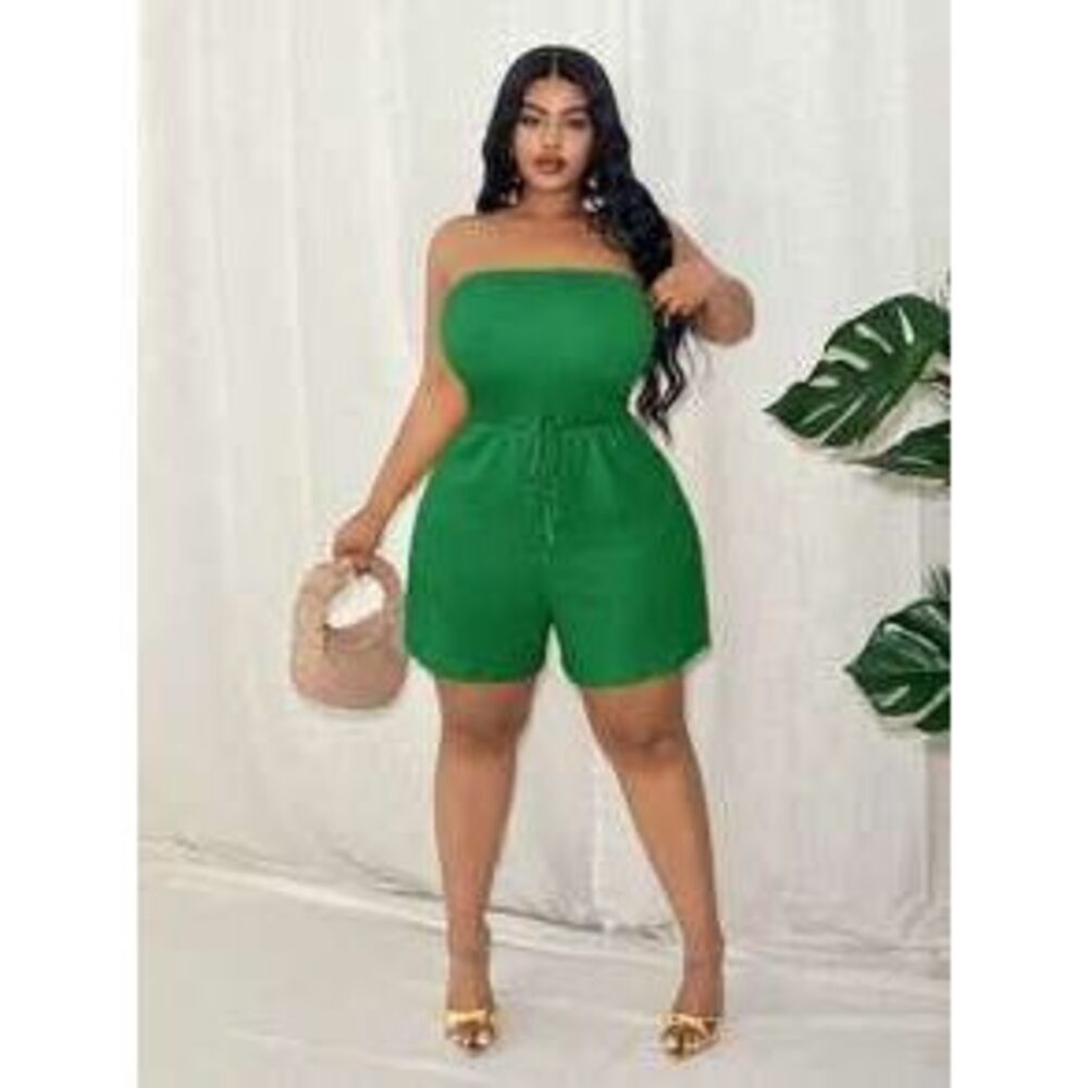 Women's Green Solid Color Slim Fitted Sleeveless Jumpsuit